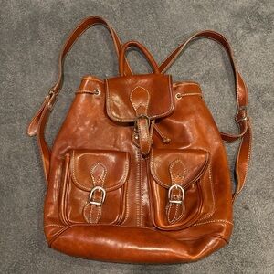 Italian Brown Leather Backpack with Buckle Details